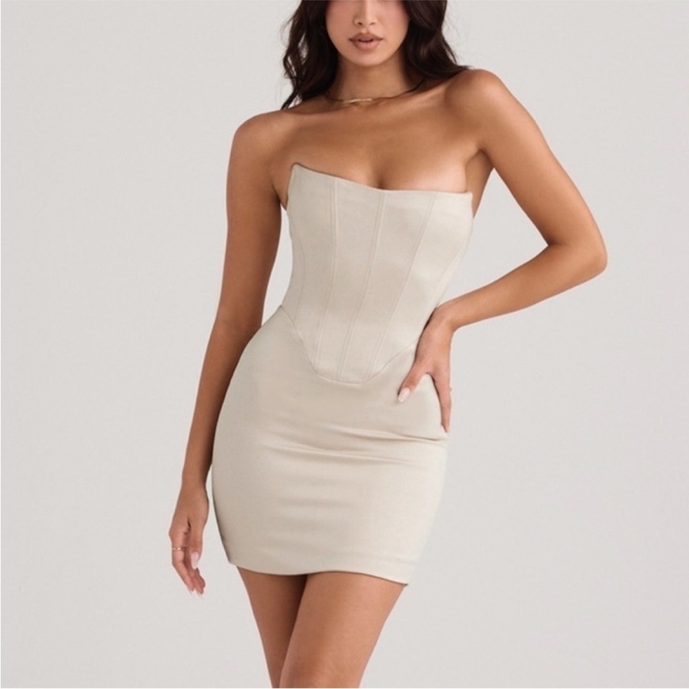 House of CB Magdalena Strapless Corset Satin effect dress Cream Size L